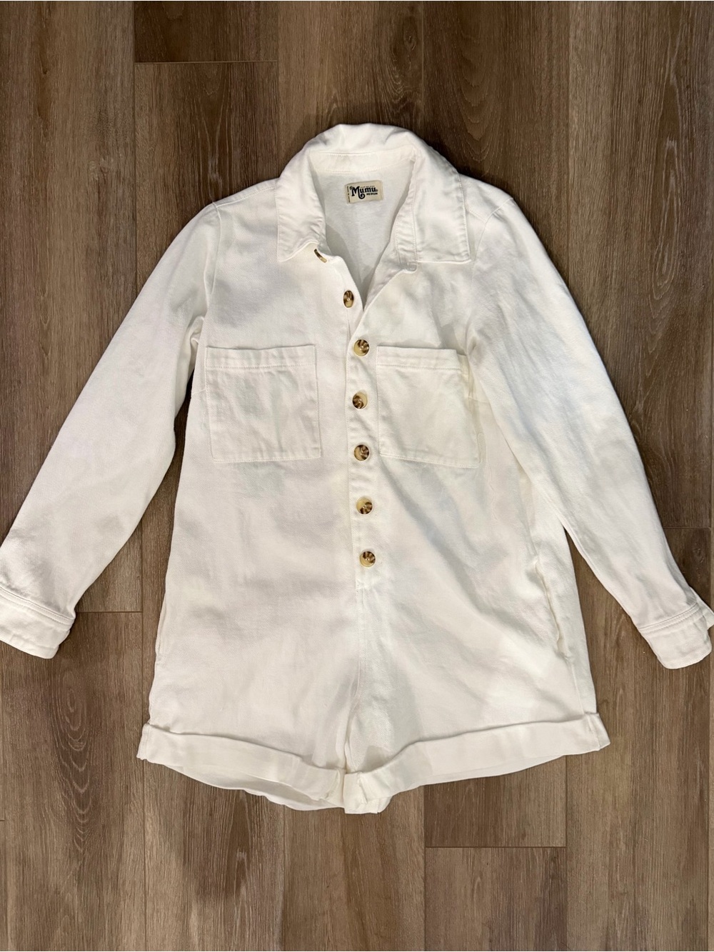Show Me Your MuMu Ivory Button-Front Long-Sleeve Romper